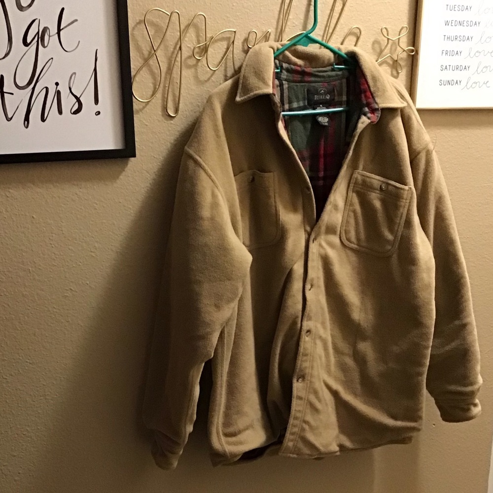 Men's Tan Fleece Jacket with Plaid Lining